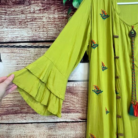 Neerus Green Embroidered A Line Kurta w/ Jacket Maxi Bell Sleeve Womens XXL 2XL - Picture 7 of 10